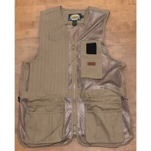 Cabelas Shooting Hunting Vest Leather Trim Tan Men's Size XL Reg Right Hand